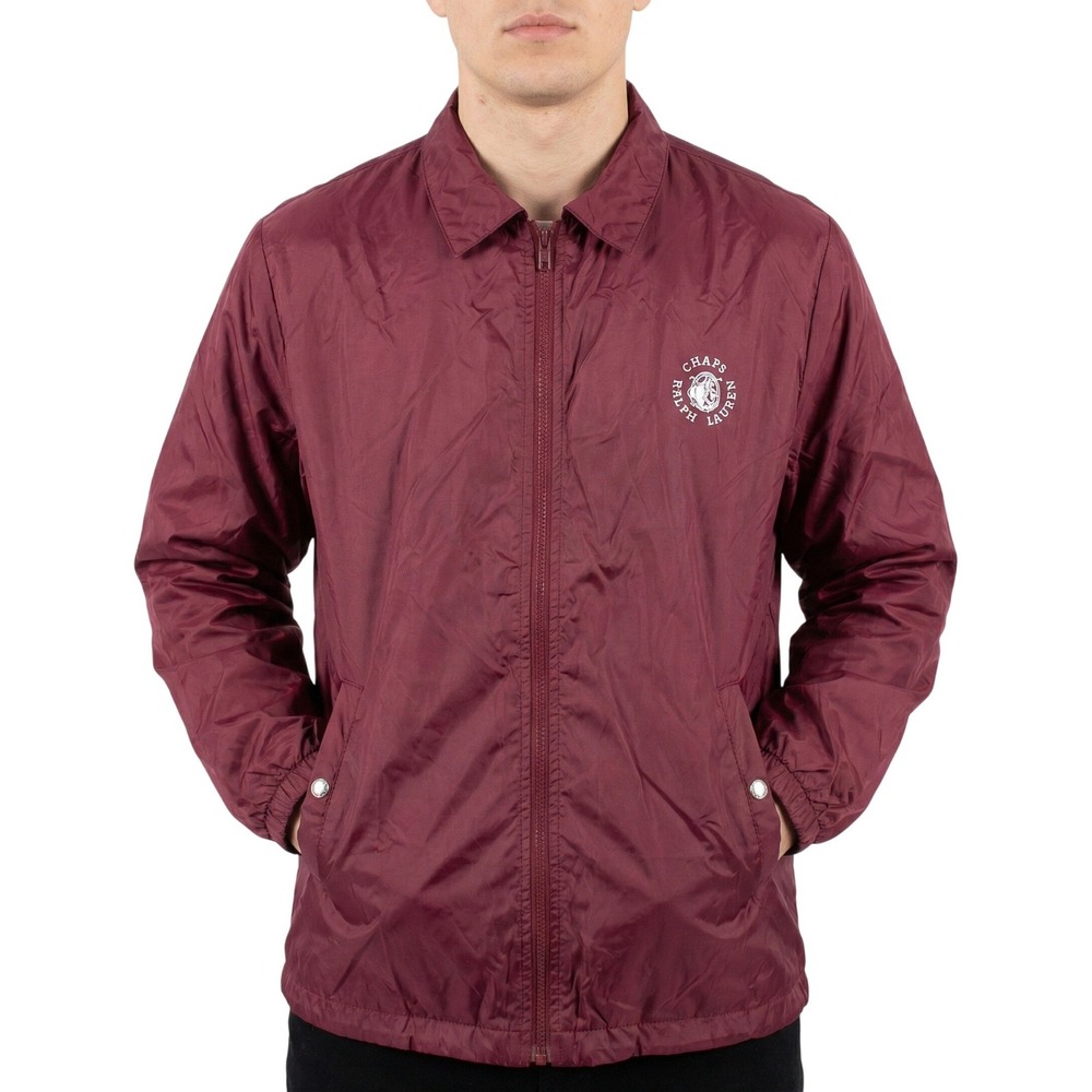 Chaps Ralph Lauren Burgundy Coach Jacket Men's Medium Snap Front Logo Casual